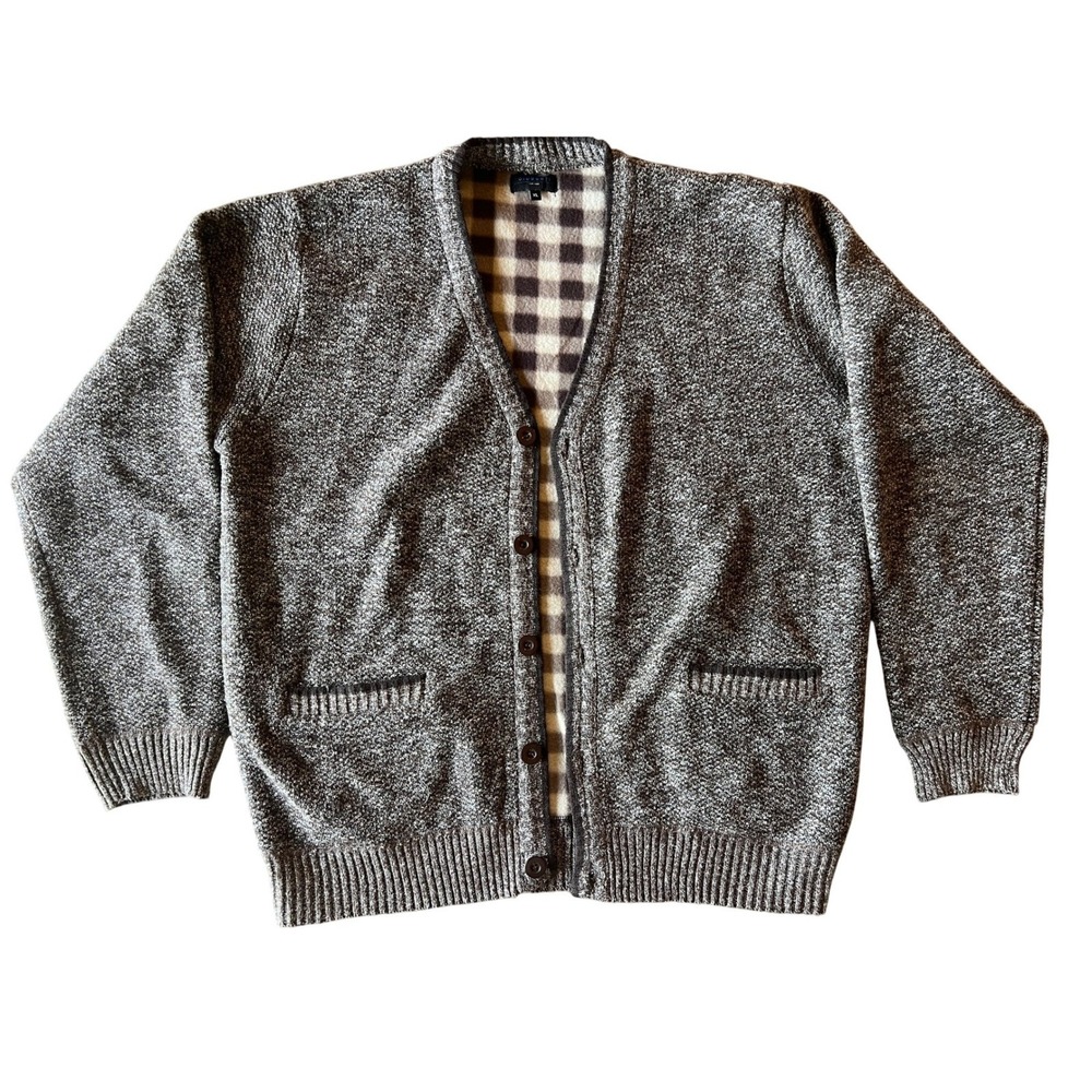 Gioberti Men's XL Marled Knit Cardigan Sweater Fleece Lined Brown Grandpa Core